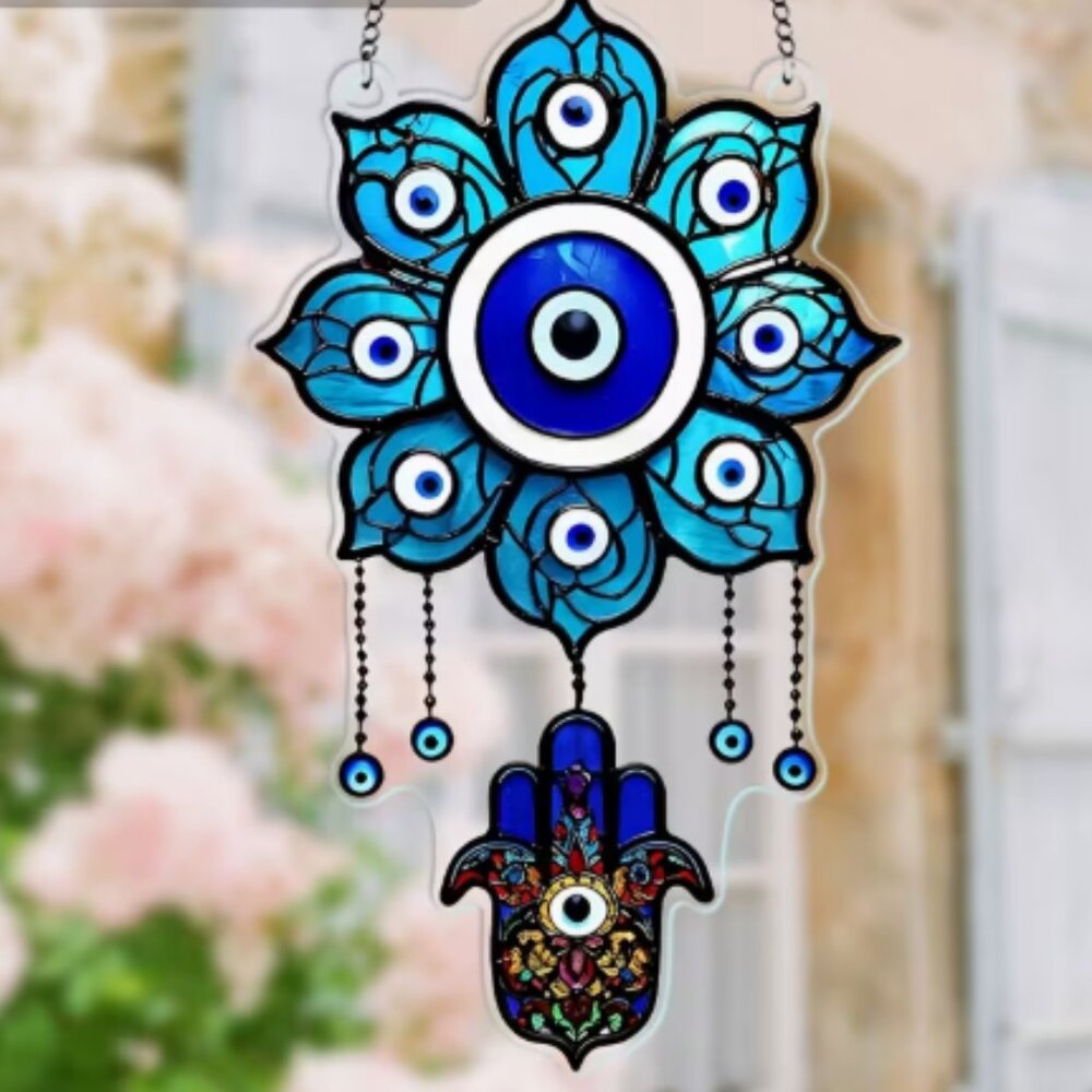 2D Acrylic Evil Eye Suncatcher with Hanging Chain - NWT